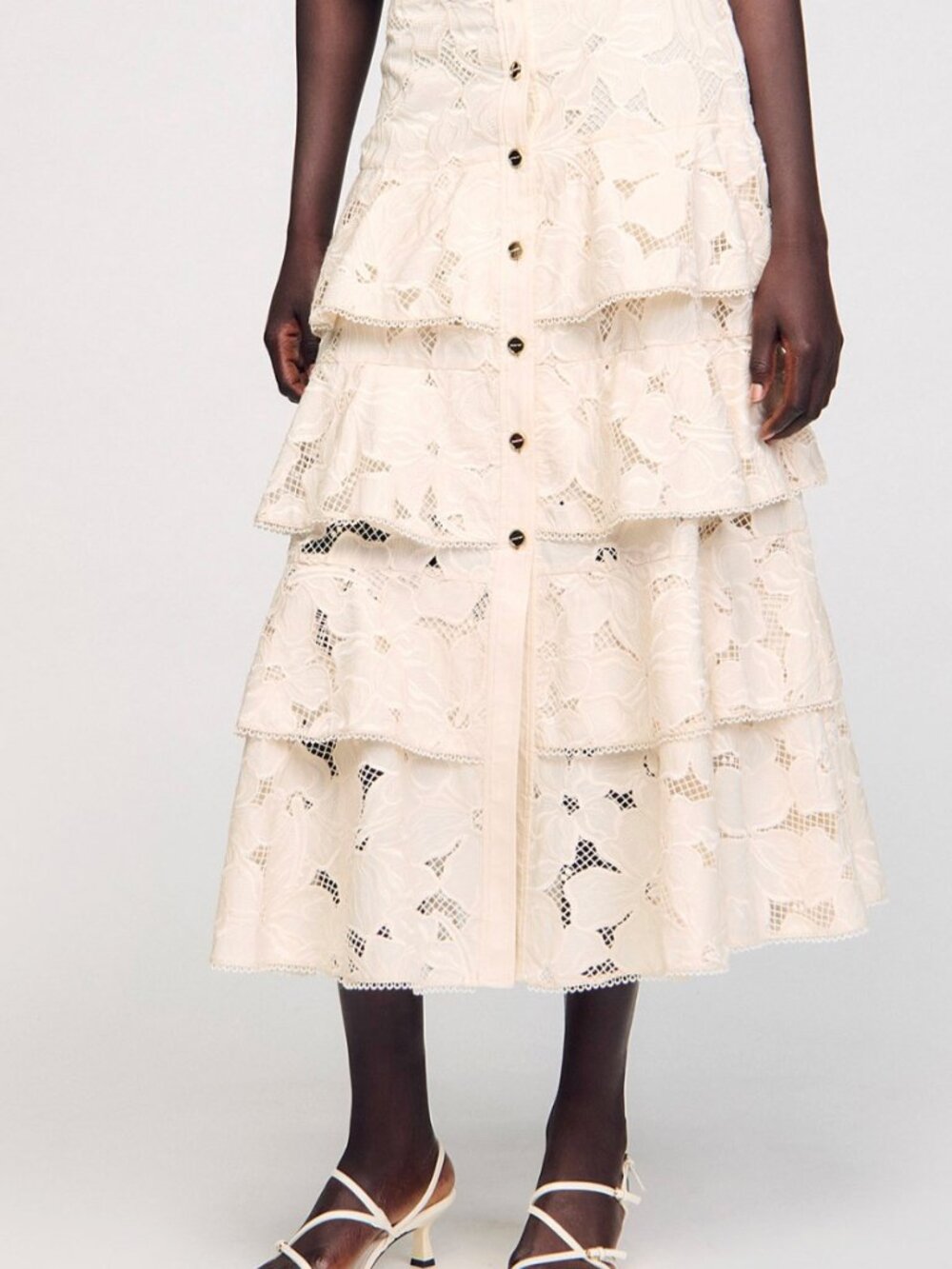 Sandro Women's White Guipure Floral Midi Skirt and top - Picture 2 of 5